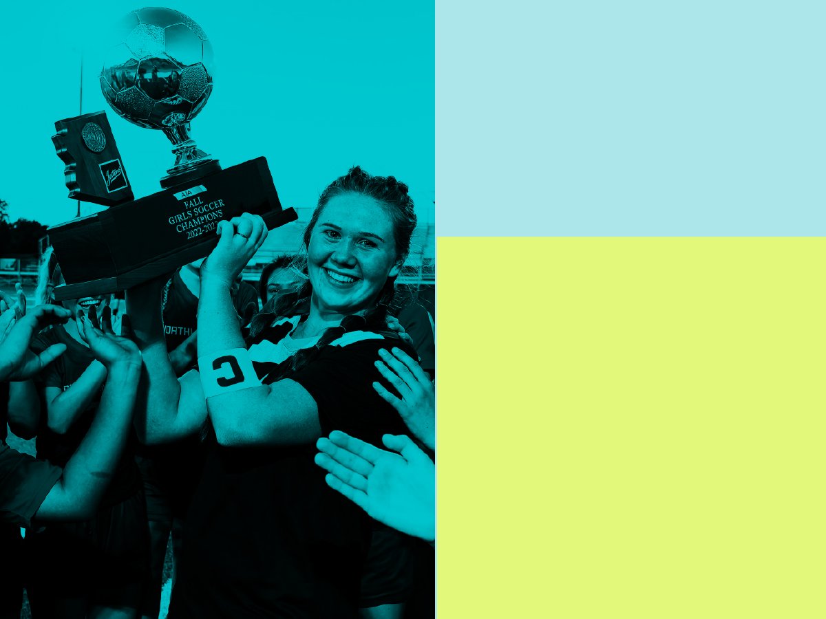 Athletes celebrating with troph - College-inspired fan engagement ideas for high school sports