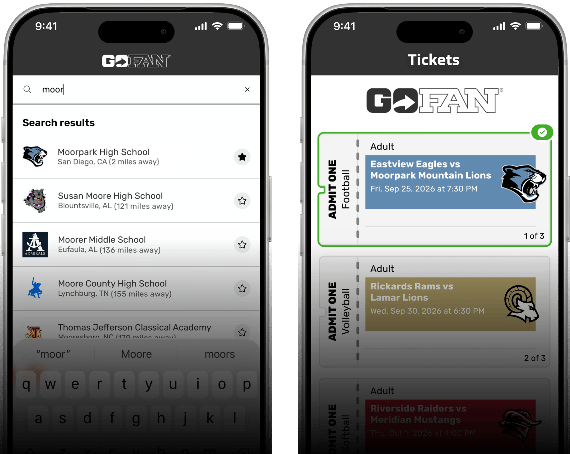 GoFan digital ticketing mobile app for high school sports