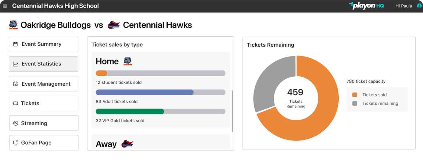 High school ticketing, streaming, stats, and graphics